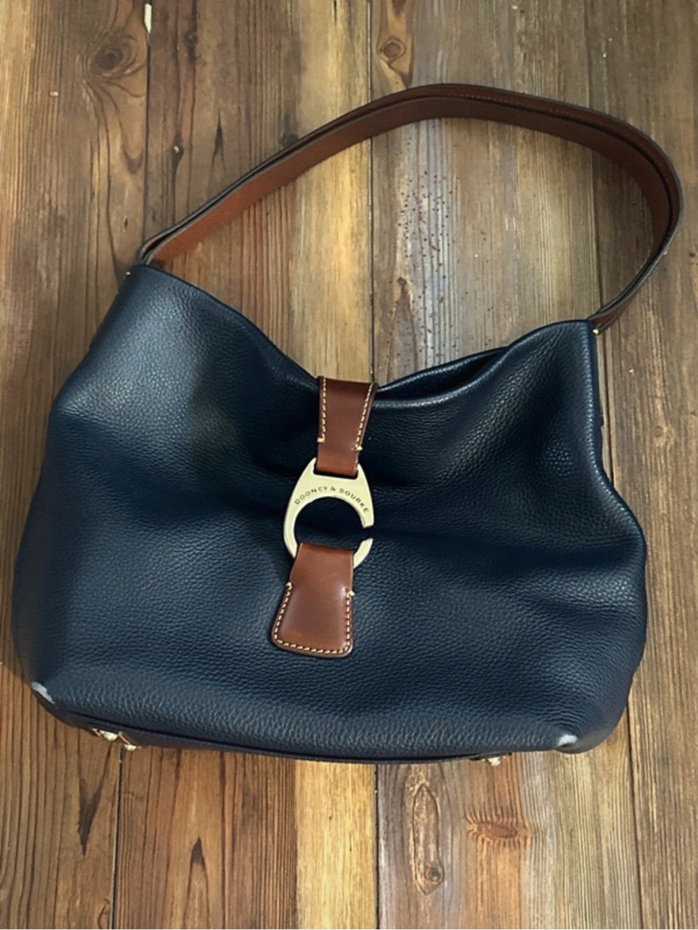 Dooney & Bourke Navy and Brown Leather Shoulder Bag NWOT